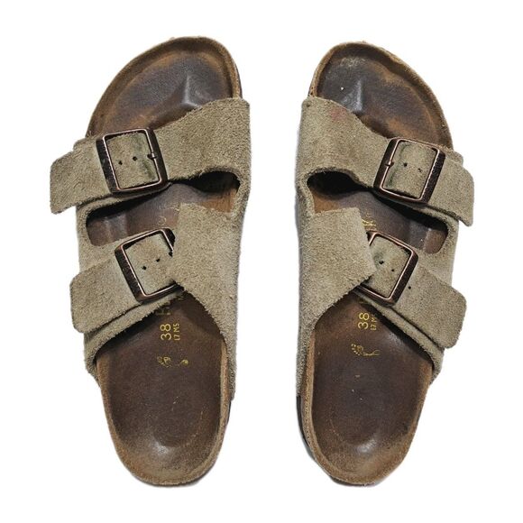 Birkenstock Arizona Women's Size 7 38 Soft Footbed Suede Leather Sandals Taupe - Picture 6 of 8